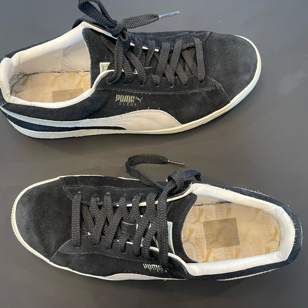 Puma Men's Black and White Suede Sneakers